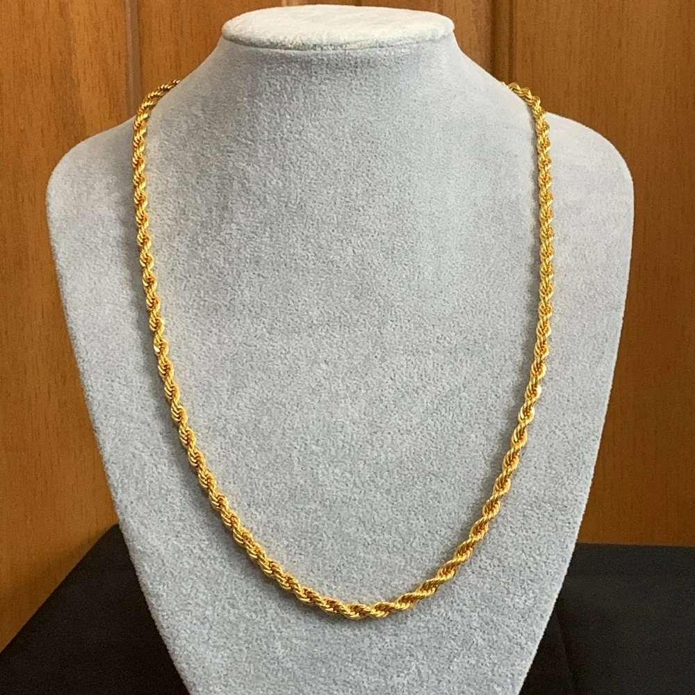 24K gold plated rope chain necklace
